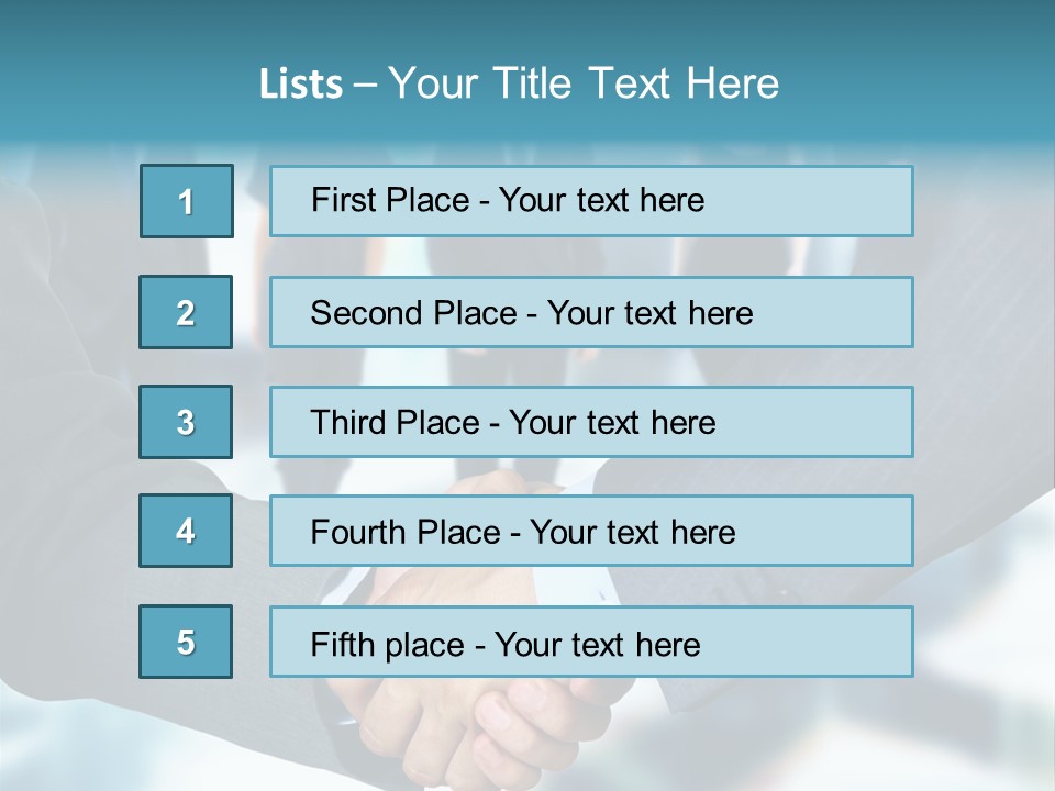Two Men Shaking Hands In Front Of A Group Of People PowerPoint Template