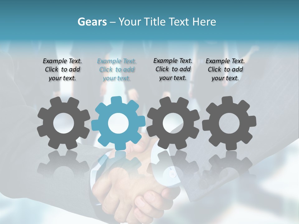 Two Men Shaking Hands In Front Of A Group Of People PowerPoint Template