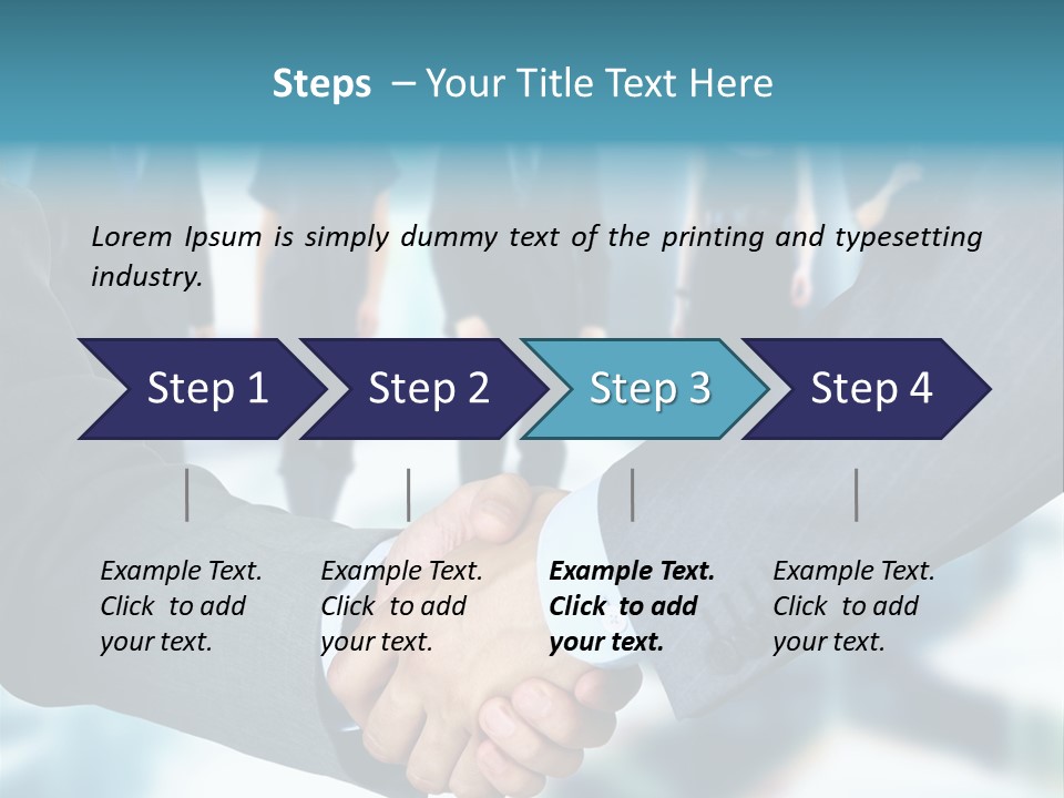Two Men Shaking Hands In Front Of A Group Of People PowerPoint Template
