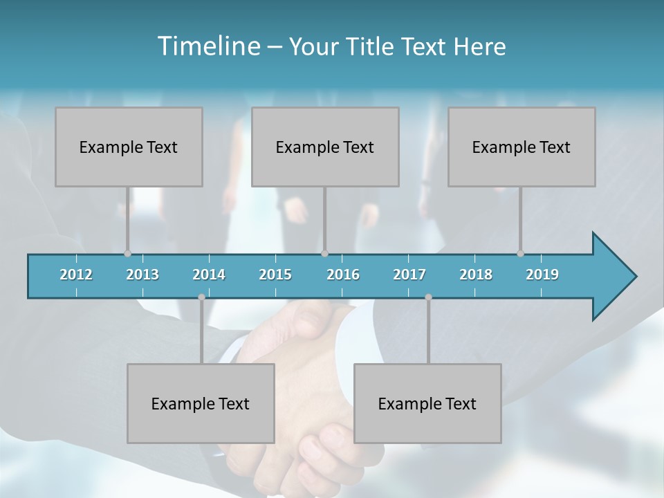 Two Men Shaking Hands In Front Of A Group Of People PowerPoint Template