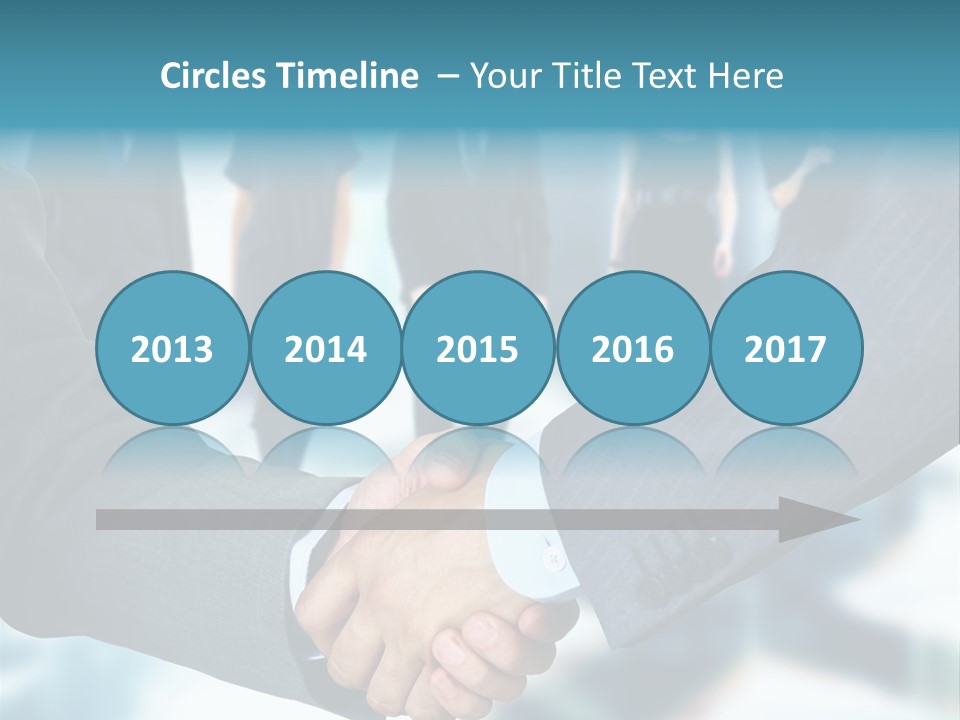 Two Men Shaking Hands In Front Of A Group Of People PowerPoint Template