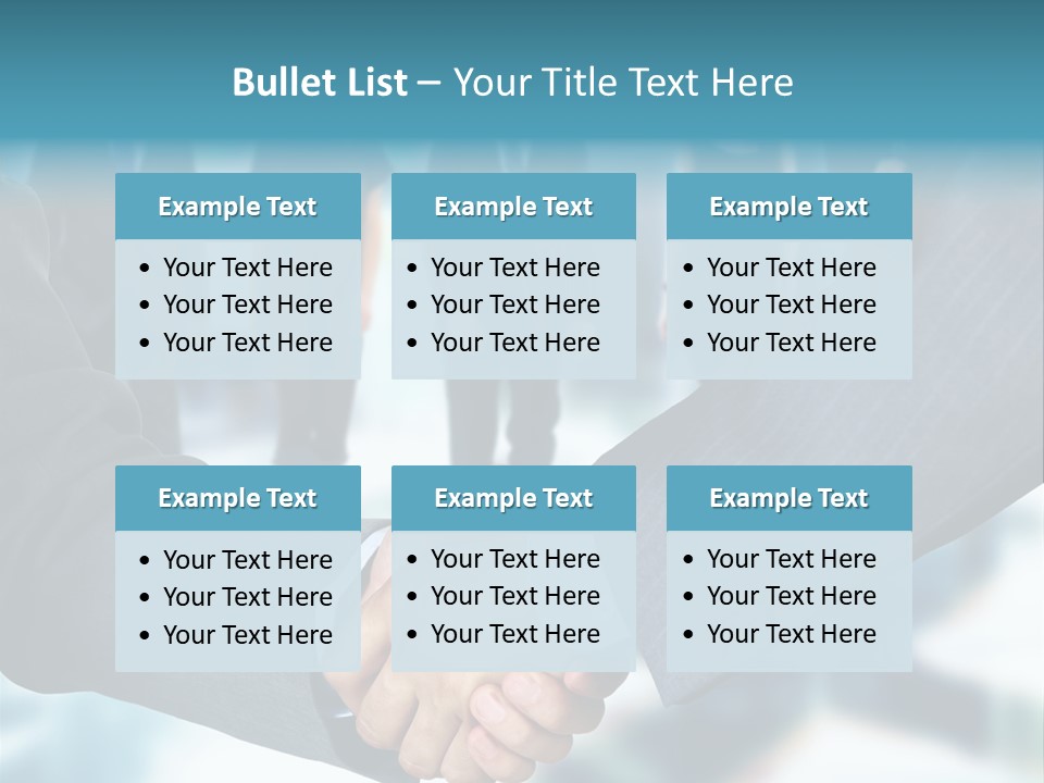 Two Men Shaking Hands In Front Of A Group Of People PowerPoint Template