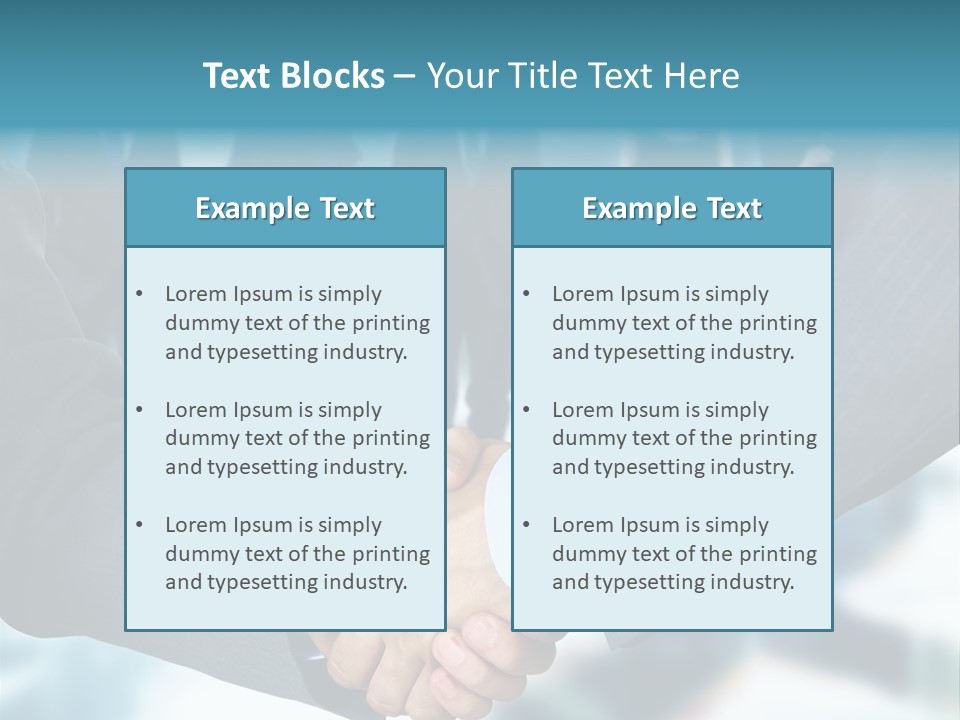 Two Men Shaking Hands In Front Of A Group Of People PowerPoint Template