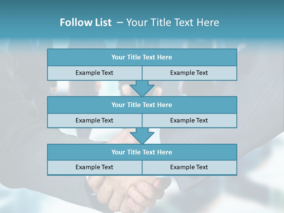 Two Men Shaking Hands In Front Of A Group Of People PowerPoint Template