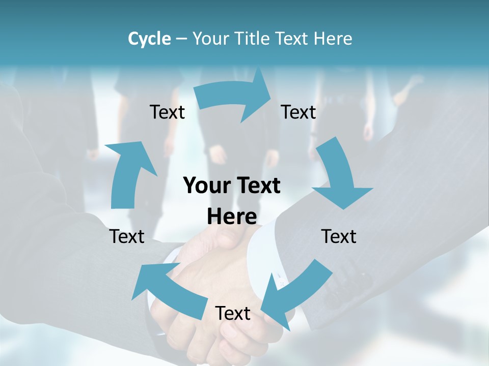 Two Men Shaking Hands In Front Of A Group Of People PowerPoint Template