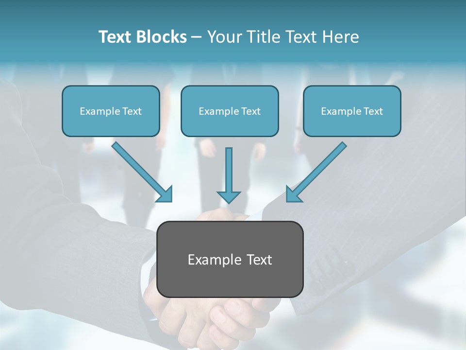 Two Men Shaking Hands In Front Of A Group Of People PowerPoint Template