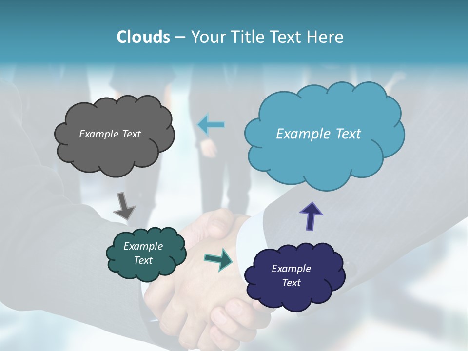 Two Men Shaking Hands In Front Of A Group Of People PowerPoint Template
