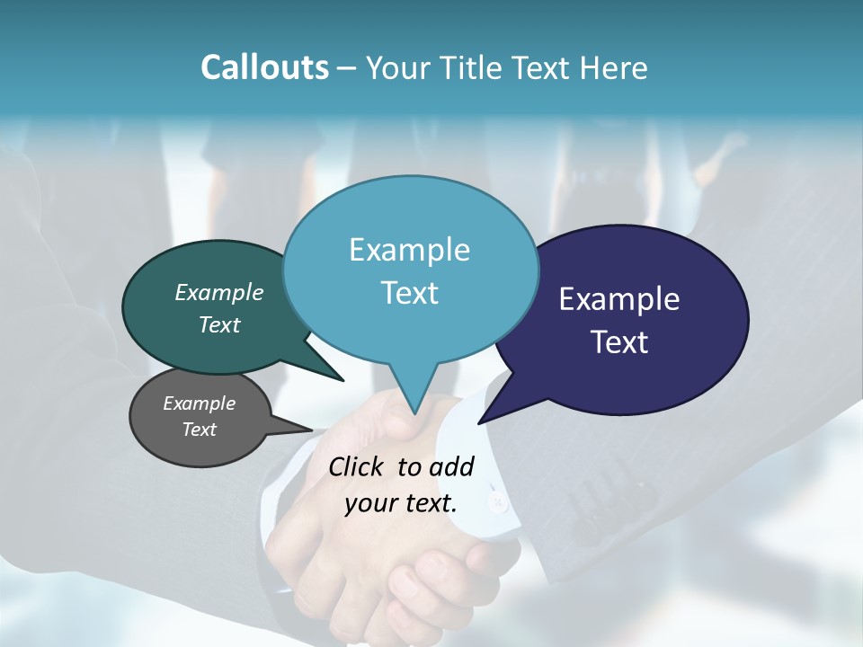 Two Men Shaking Hands In Front Of A Group Of People PowerPoint Template