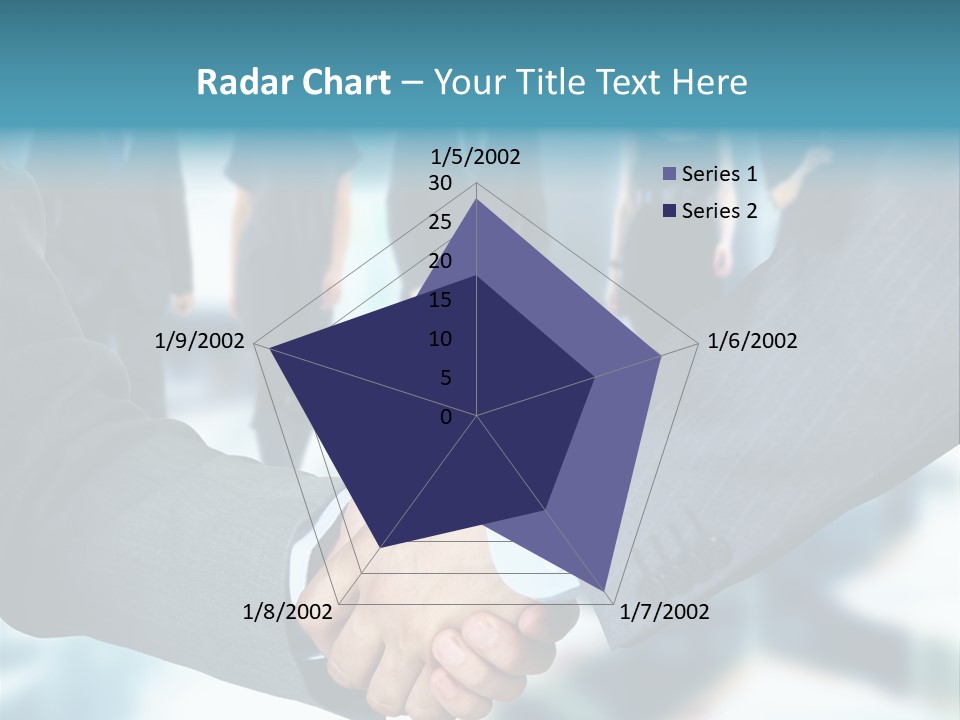 Two Men Shaking Hands In Front Of A Group Of People PowerPoint Template