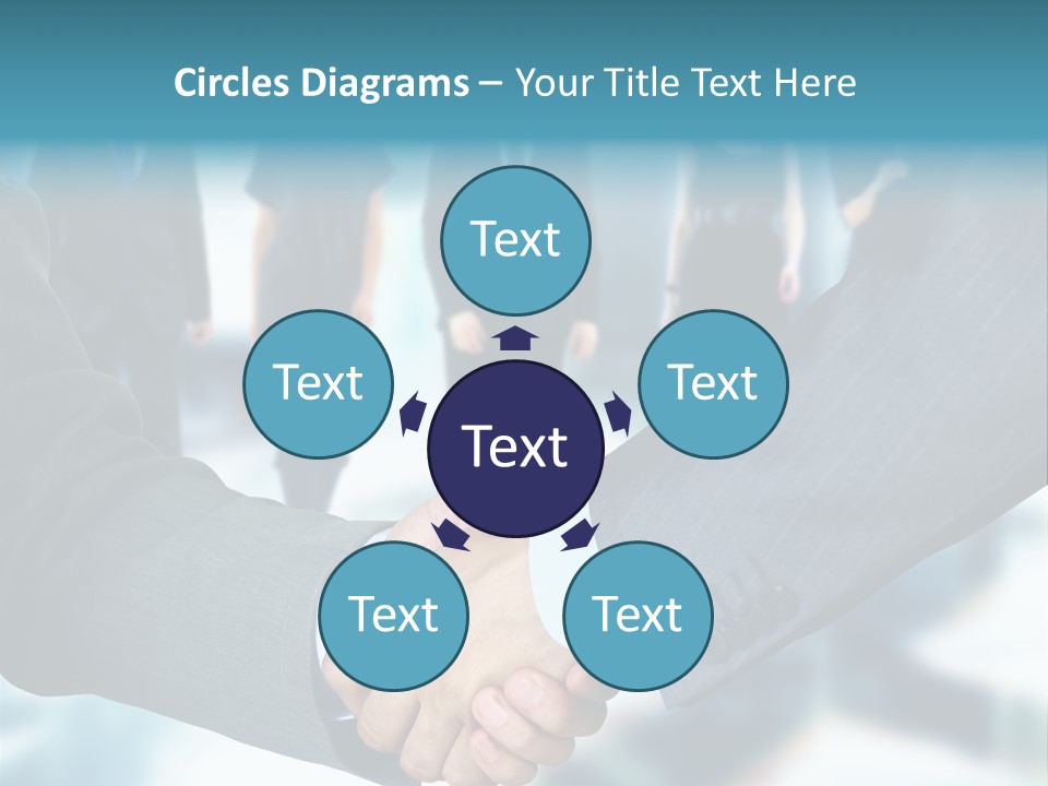 Two Men Shaking Hands In Front Of A Group Of People PowerPoint Template