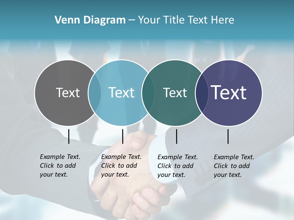 Two Men Shaking Hands In Front Of A Group Of People PowerPoint Template