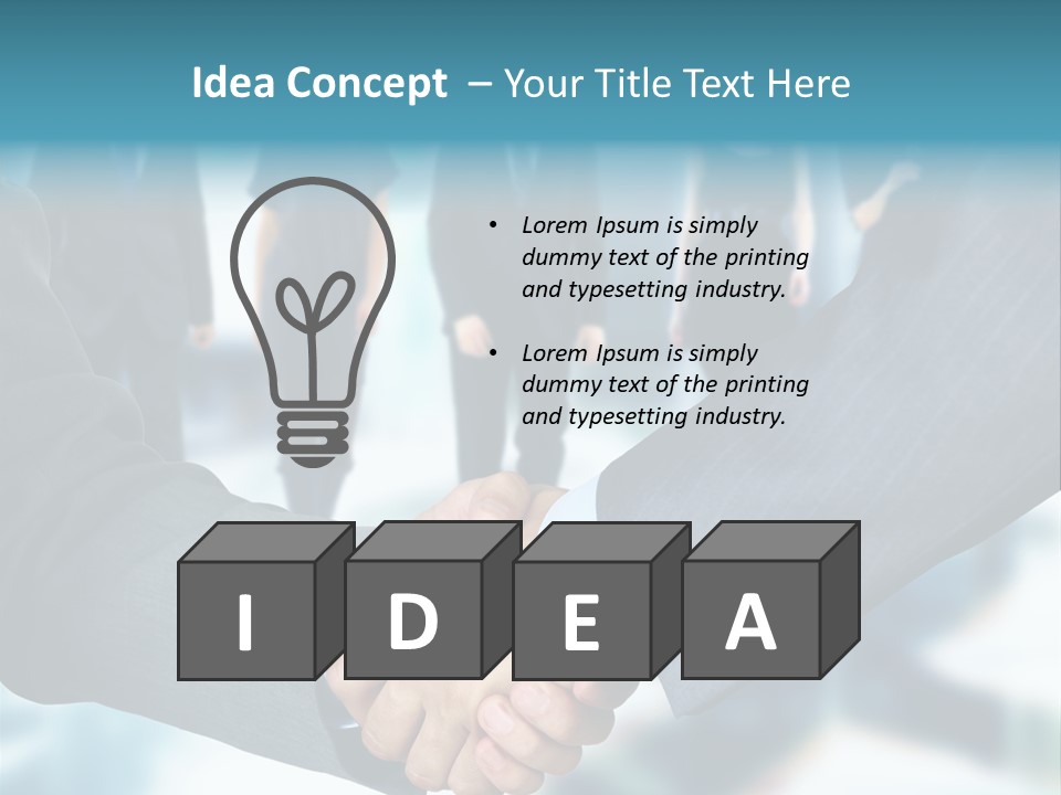 Two Men Shaking Hands In Front Of A Group Of People PowerPoint Template