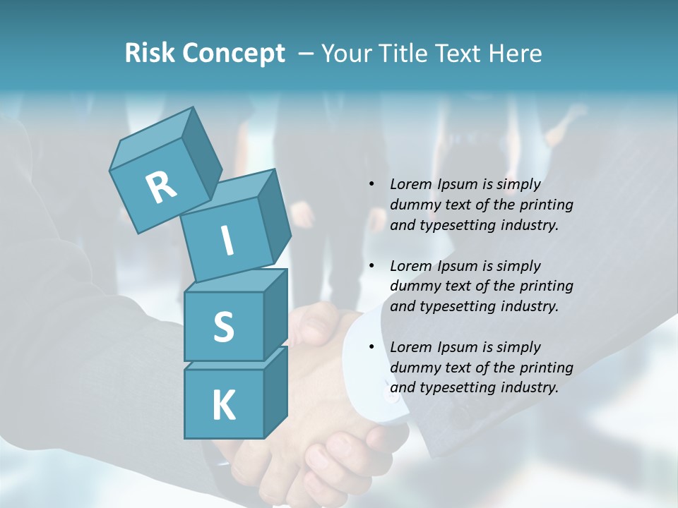 Two Men Shaking Hands In Front Of A Group Of People PowerPoint Template