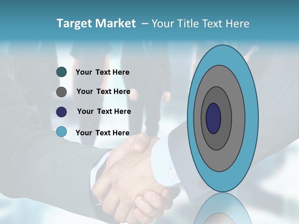 Two Men Shaking Hands In Front Of A Group Of People PowerPoint Template