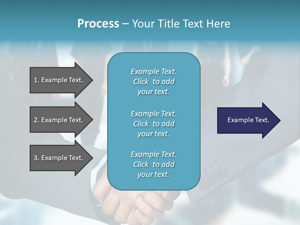 Two Men Shaking Hands In Front Of A Group Of People PowerPoint Template