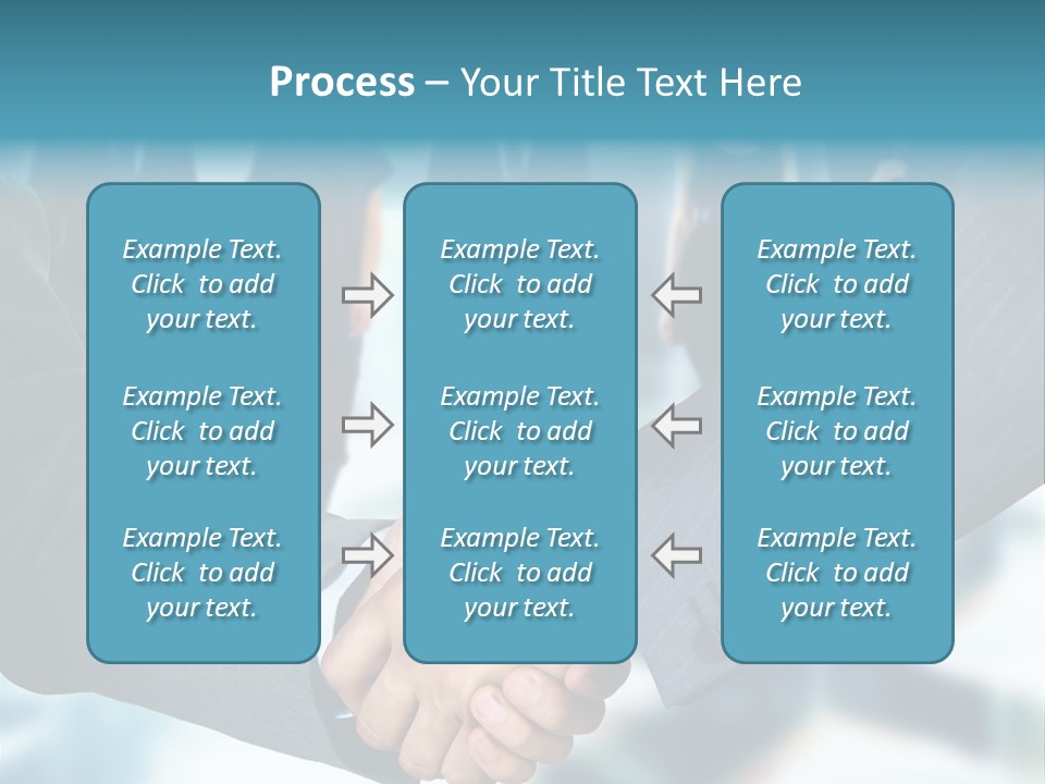 Two Men Shaking Hands In Front Of A Group Of People PowerPoint Template