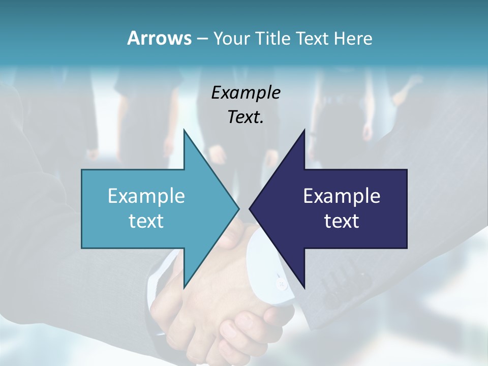 Two Men Shaking Hands In Front Of A Group Of People PowerPoint Template