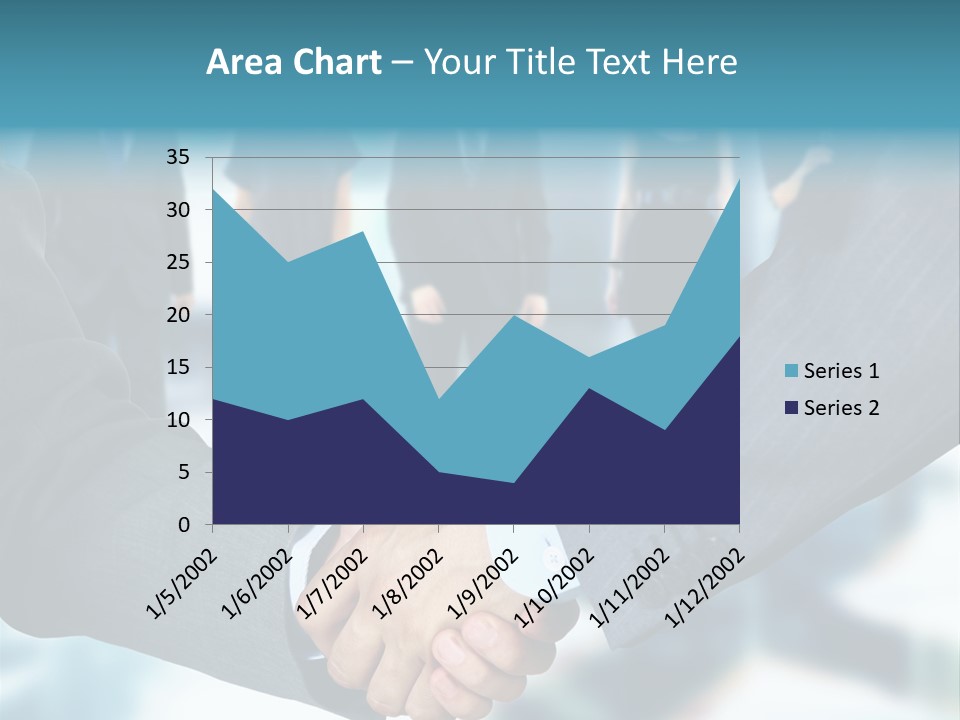 Two Men Shaking Hands In Front Of A Group Of People PowerPoint Template