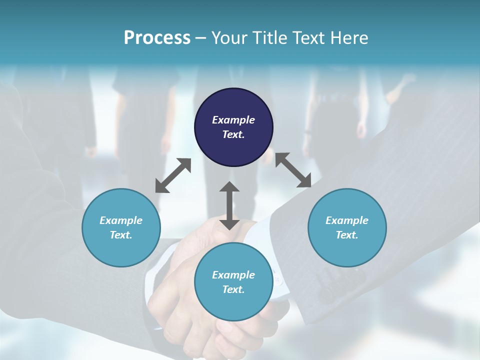 Two Men Shaking Hands In Front Of A Group Of People PowerPoint Template