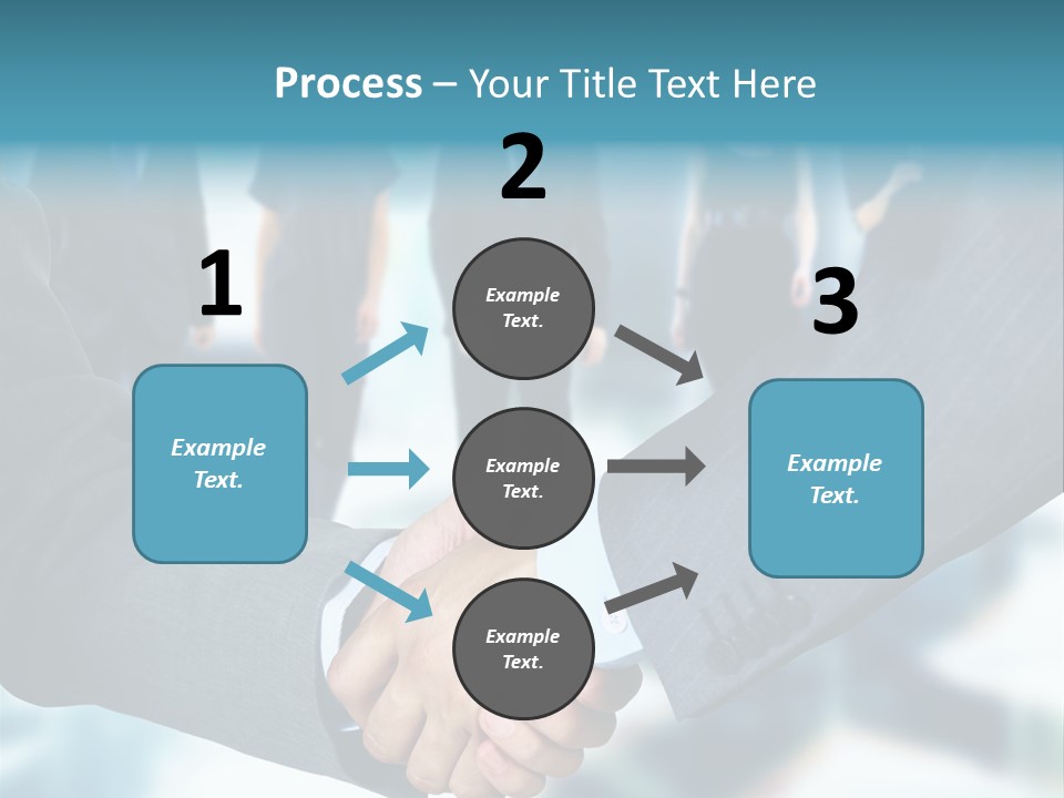 Two Men Shaking Hands In Front Of A Group Of People PowerPoint Template