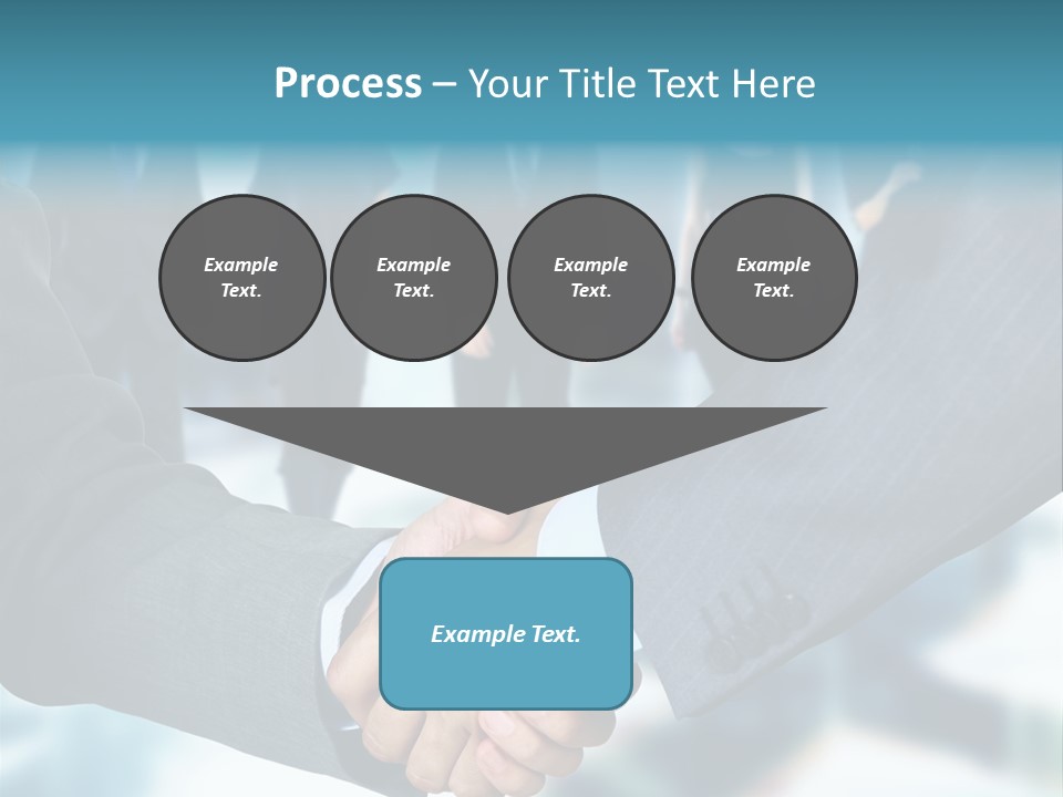 Two Men Shaking Hands In Front Of A Group Of People PowerPoint Template