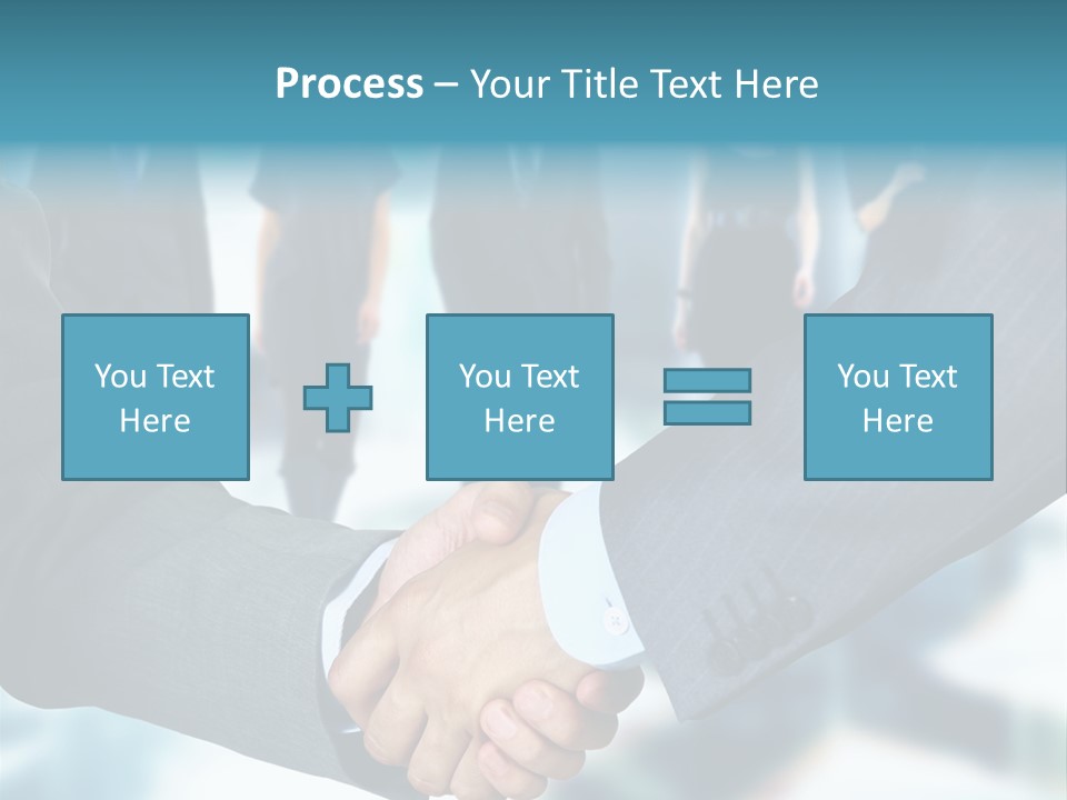 Two Men Shaking Hands In Front Of A Group Of People PowerPoint Template