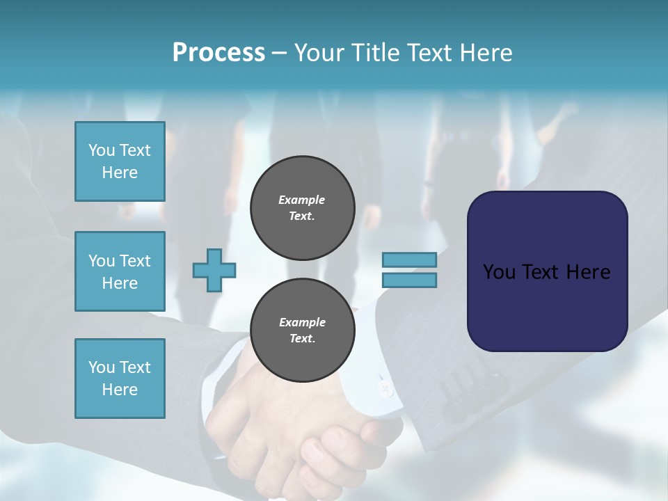 Two Men Shaking Hands In Front Of A Group Of People PowerPoint Template