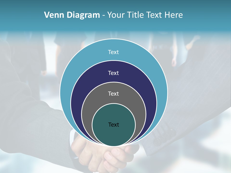 Two Men Shaking Hands In Front Of A Group Of People PowerPoint Template