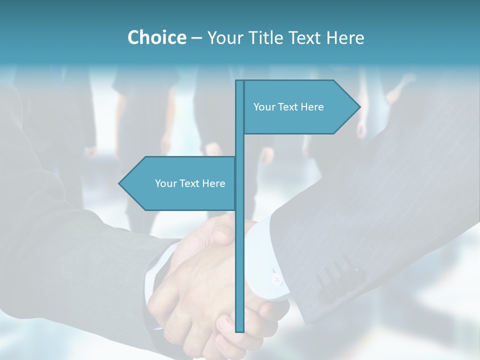 Two Men Shaking Hands In Front Of A Group Of People PowerPoint Template