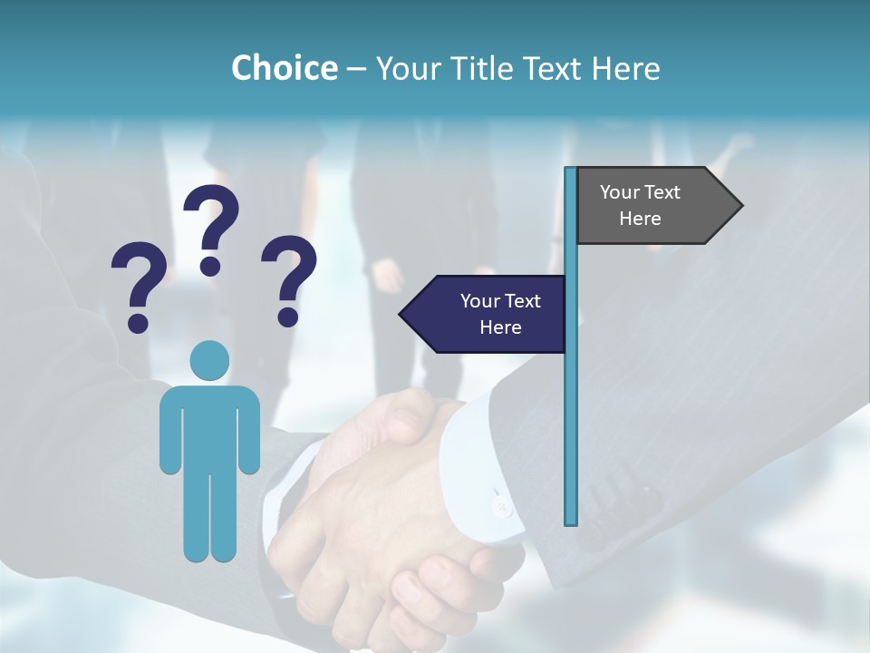 Two Men Shaking Hands In Front Of A Group Of People PowerPoint Template