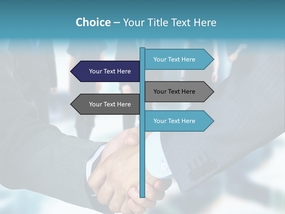 Two Men Shaking Hands In Front Of A Group Of People PowerPoint Template