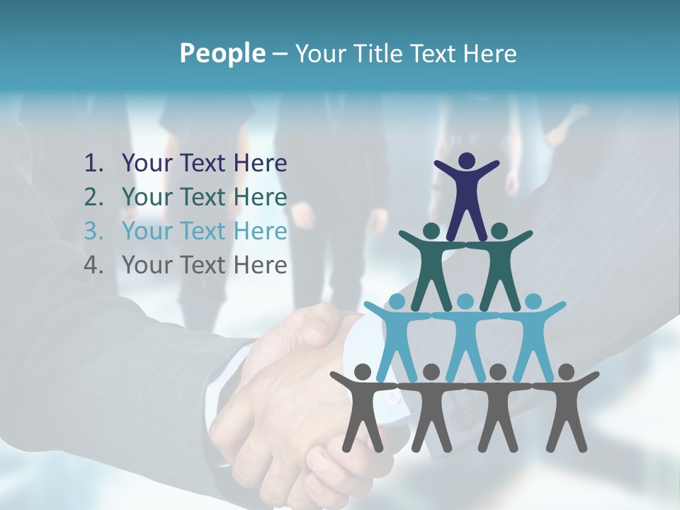 Two Men Shaking Hands In Front Of A Group Of People PowerPoint Template