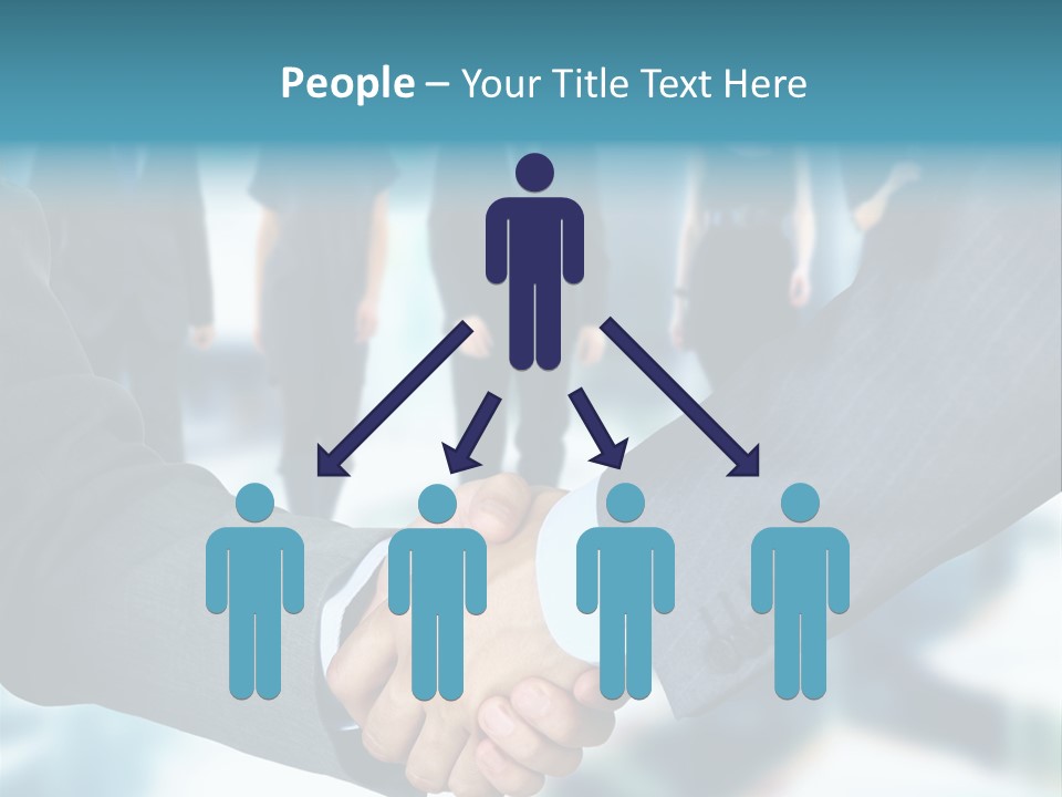 Two Men Shaking Hands In Front Of A Group Of People PowerPoint Template