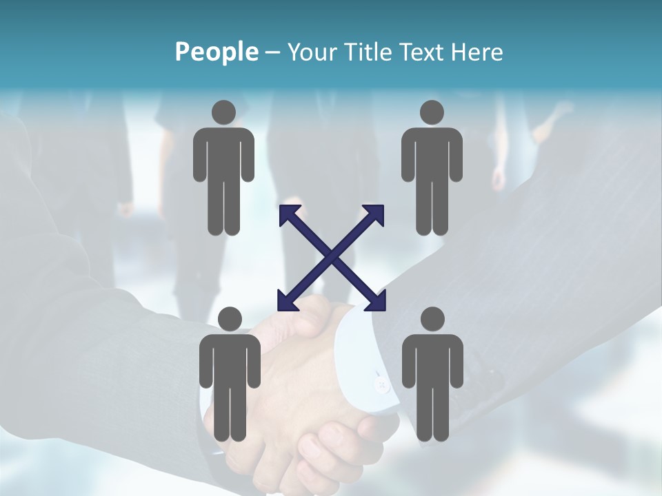 Two Men Shaking Hands In Front Of A Group Of People PowerPoint Template