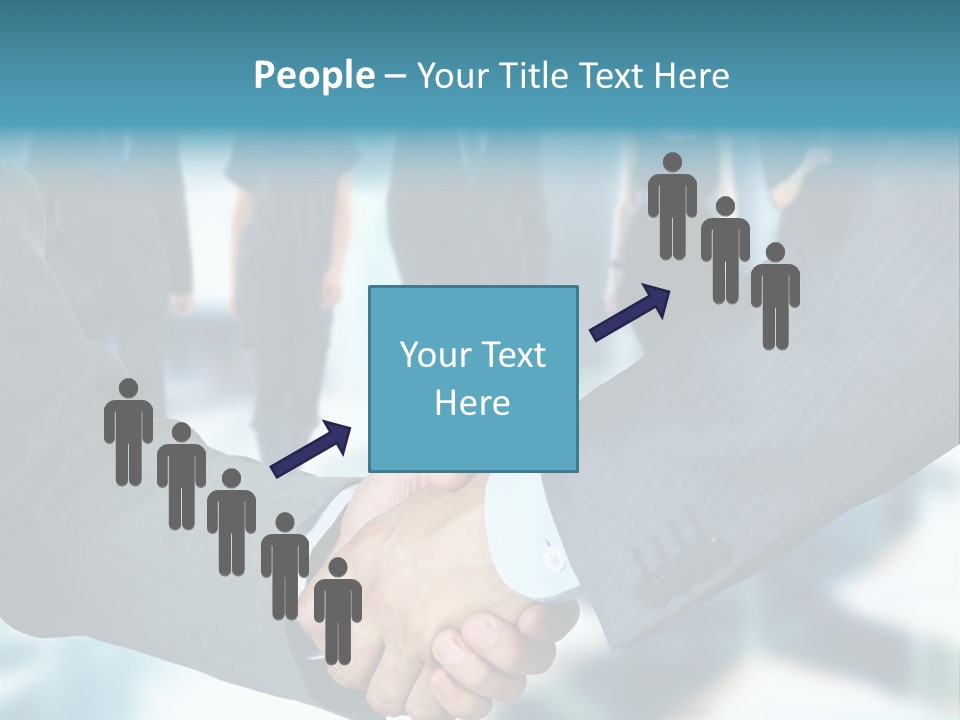 Two Men Shaking Hands In Front Of A Group Of People PowerPoint Template