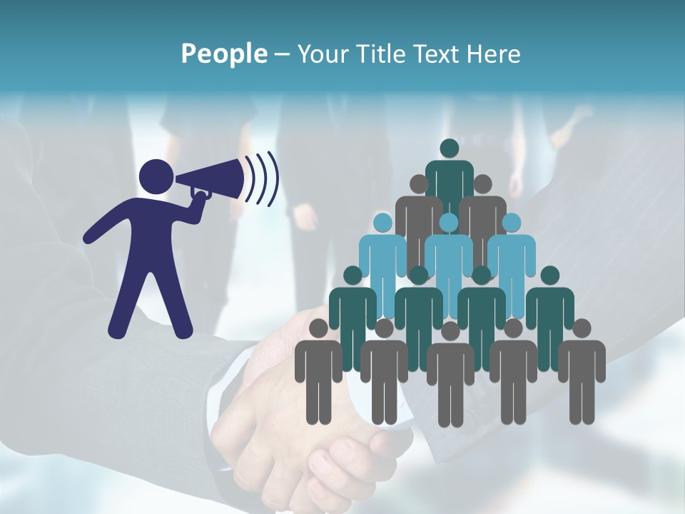 Two Men Shaking Hands In Front Of A Group Of People PowerPoint Template