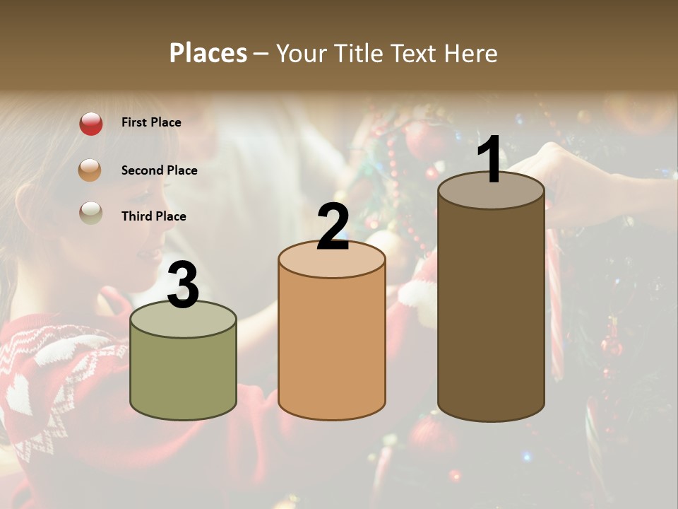 A Young Girl Is Decorating A Christmas Tree PowerPoint Template