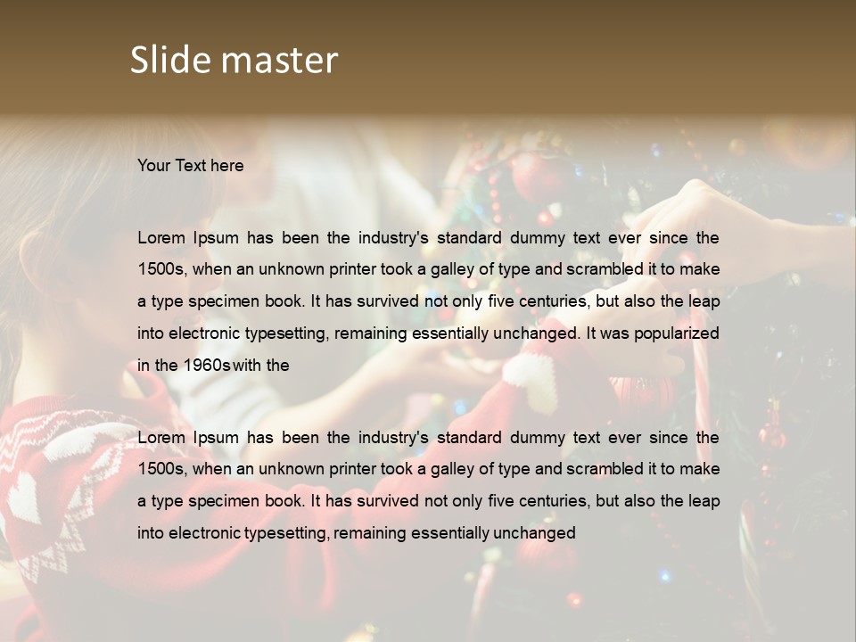 A Young Girl Is Decorating A Christmas Tree PowerPoint Template