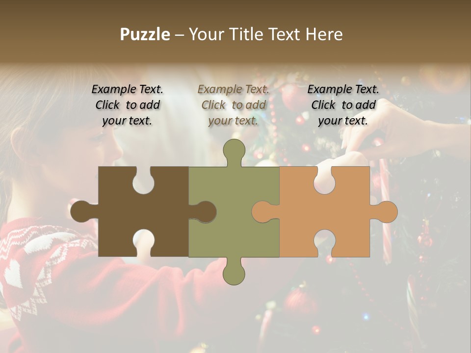 A Young Girl Is Decorating A Christmas Tree PowerPoint Template