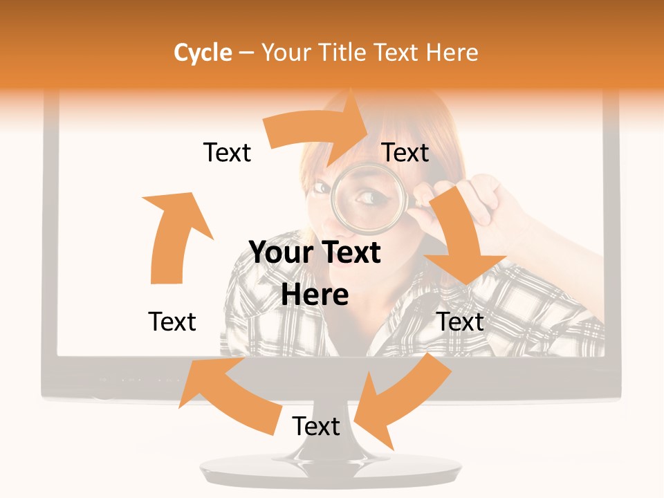 A Woman Looking Through A Magnifying Glass PowerPoint Template