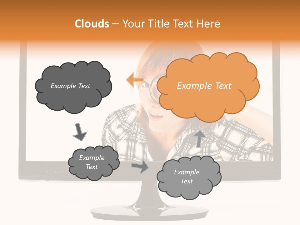 A Woman Looking Through A Magnifying Glass PowerPoint Template