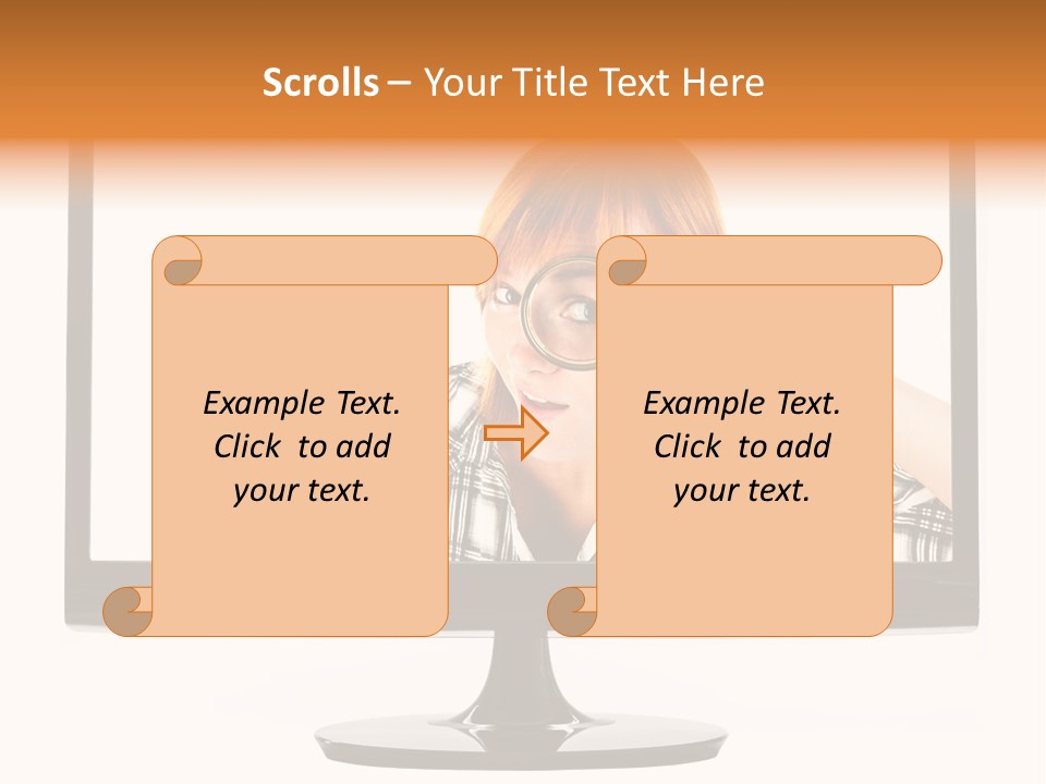 A Woman Looking Through A Magnifying Glass PowerPoint Template