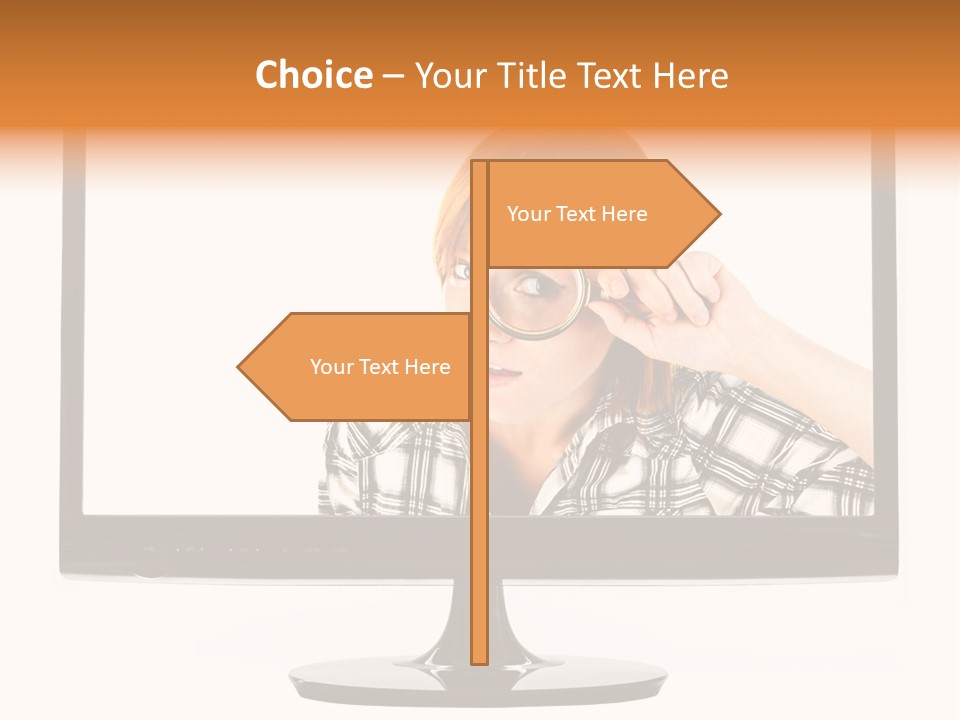 A Woman Looking Through A Magnifying Glass PowerPoint Template