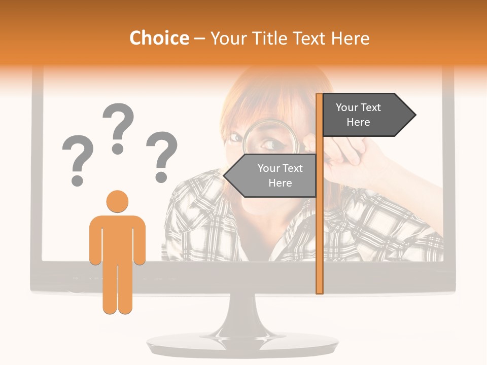 A Woman Looking Through A Magnifying Glass PowerPoint Template