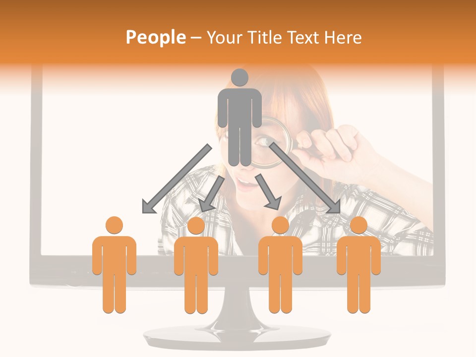 A Woman Looking Through A Magnifying Glass PowerPoint Template