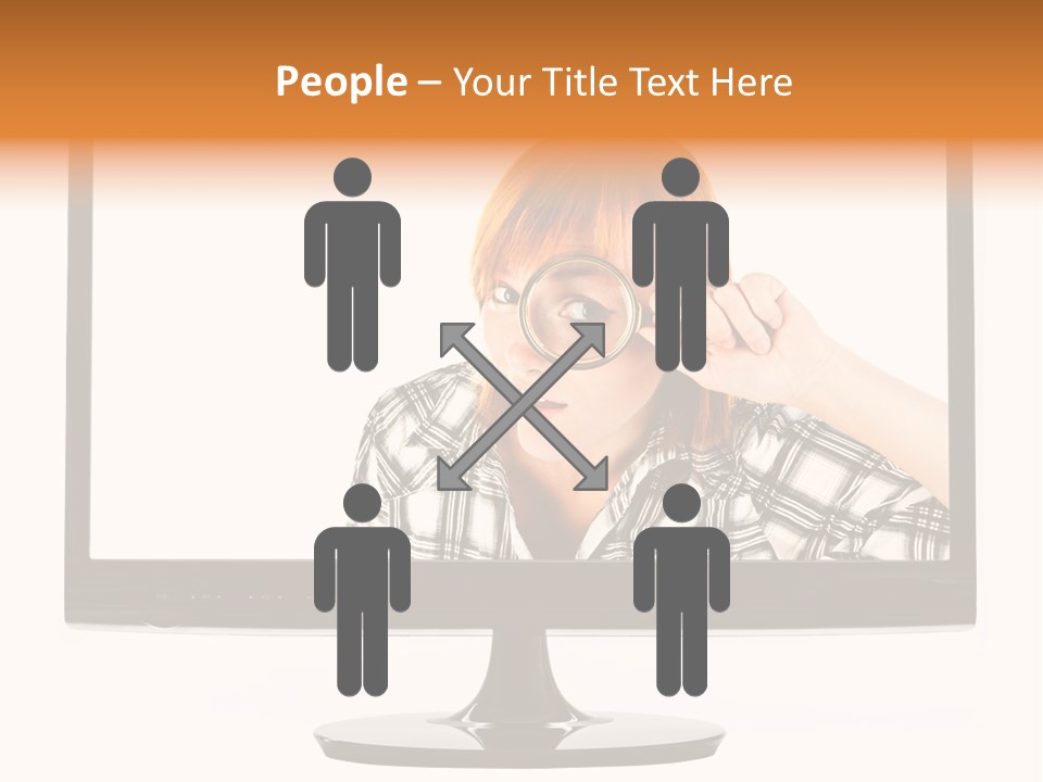 A Woman Looking Through A Magnifying Glass PowerPoint Template