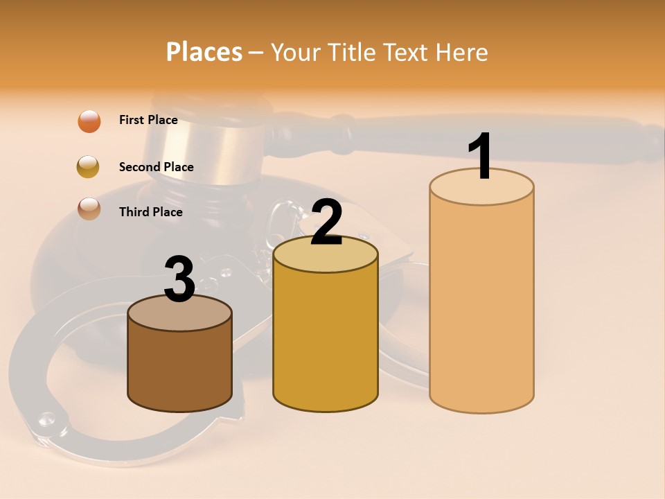 A Judge's Hammer And Handcuffs On Top Of A Table PowerPoint Template