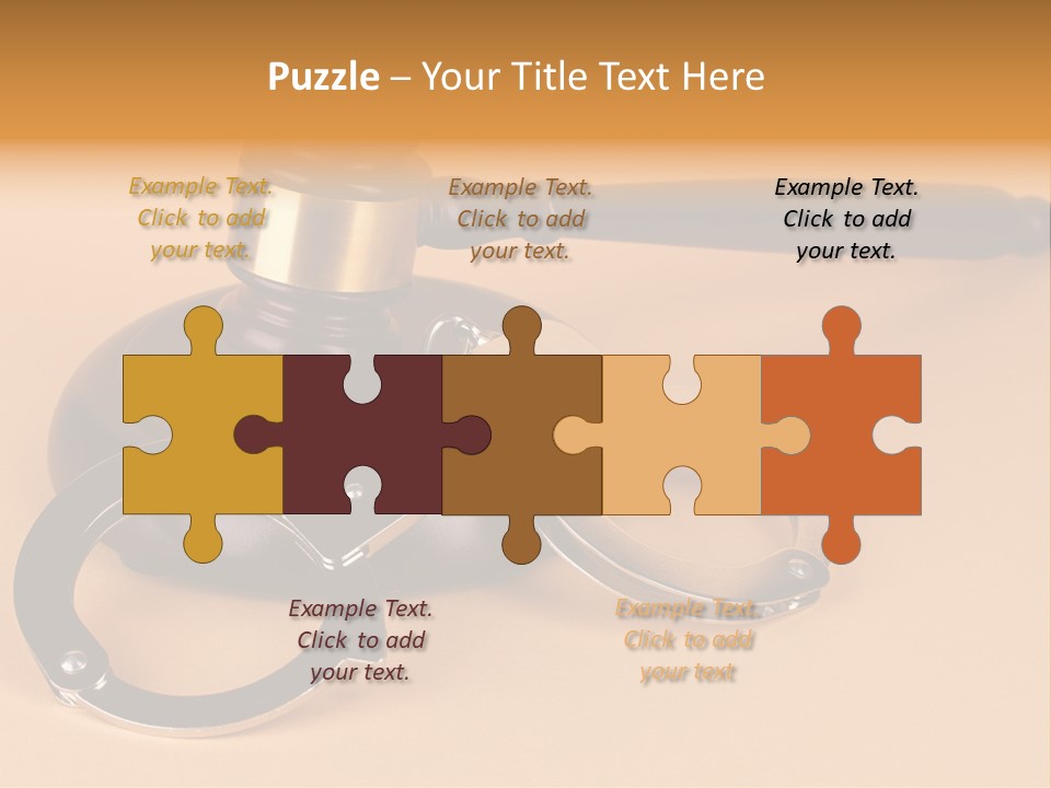 A Judge's Hammer And Handcuffs On Top Of A Table PowerPoint Template