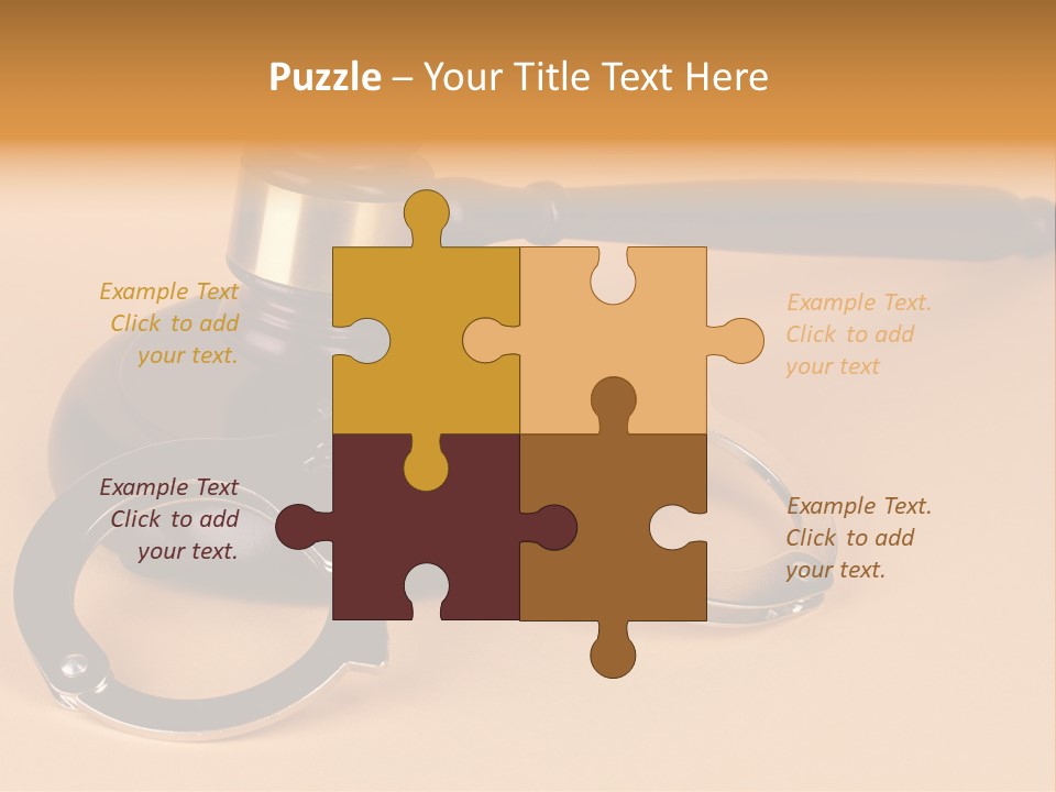 A Judge's Hammer And Handcuffs On Top Of A Table PowerPoint Template