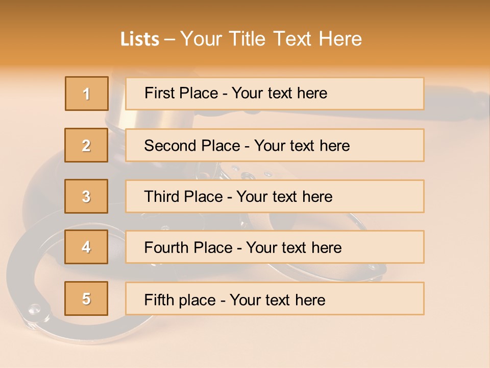 A Judge's Hammer And Handcuffs On Top Of A Table PowerPoint Template